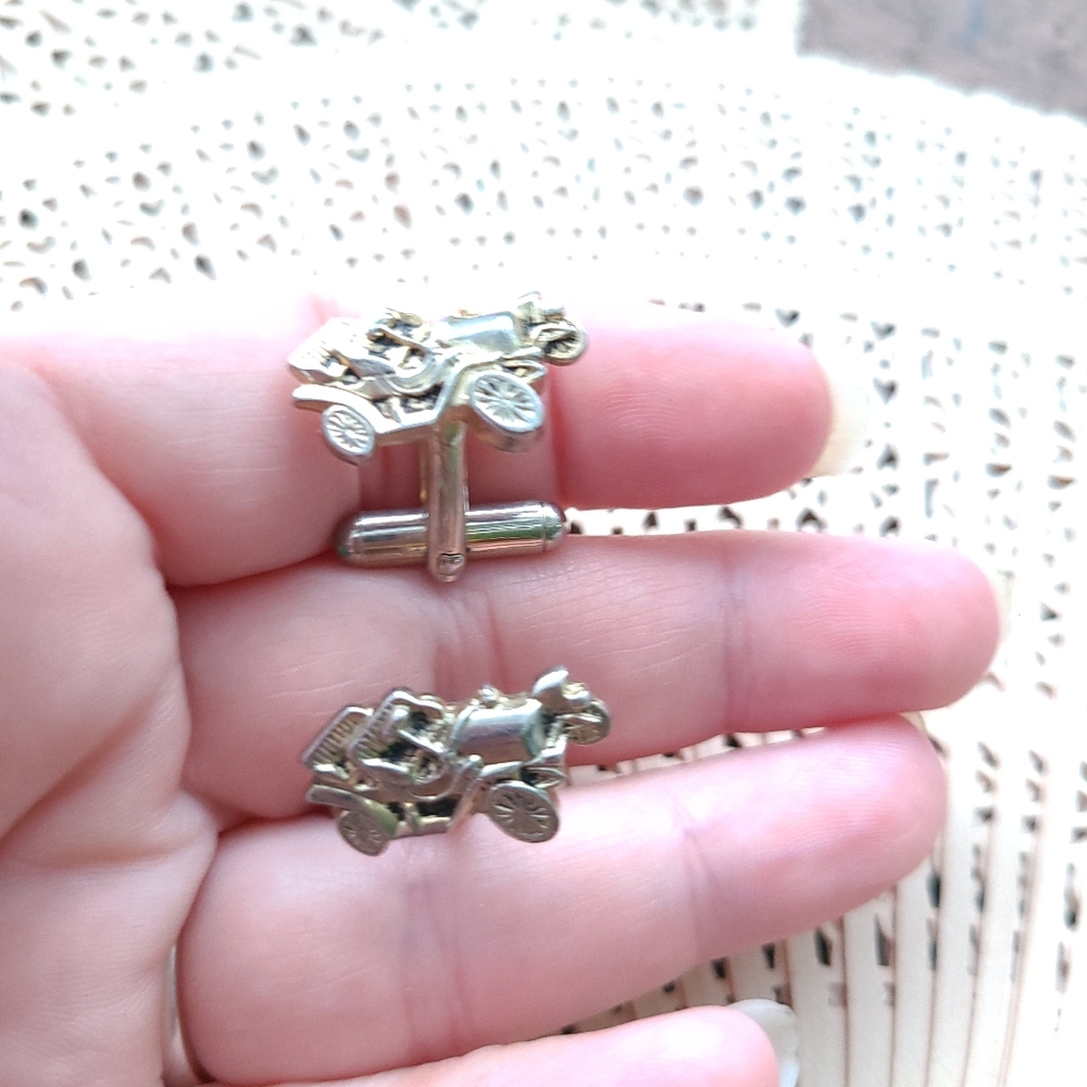 Vintage Silver Car Cuff Links